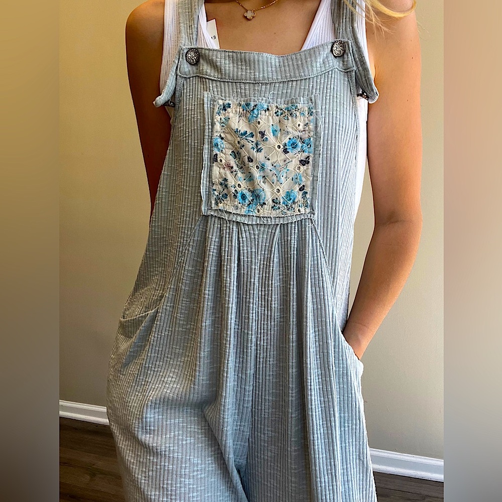 🌼BOGO50%🌼 🆕🩶POL: CHARCOAL Wide Leg Pocket Patch Work Jumpsuit SMALL